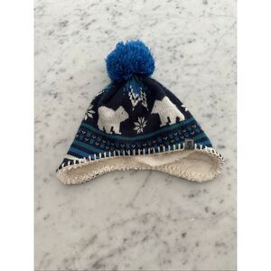 The North face winter Pom Pom infant hat 6-24 months w/ear flaps - blue polar be
